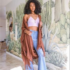 Bohemian Frayed Border Ruana, Sweater, Wrap, Kimono